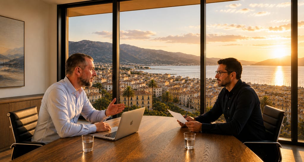 Nordic Business von Stefan Brandenburg — Beratung zu Webdesign und CRM im Büro mit Blick über Mallorca